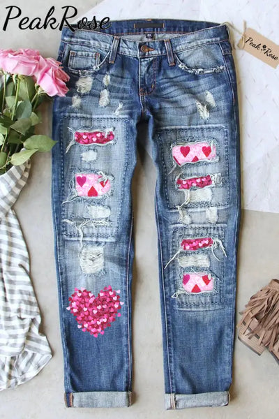 Valentine’s Day Pink Glitter Heart Denim Jeans