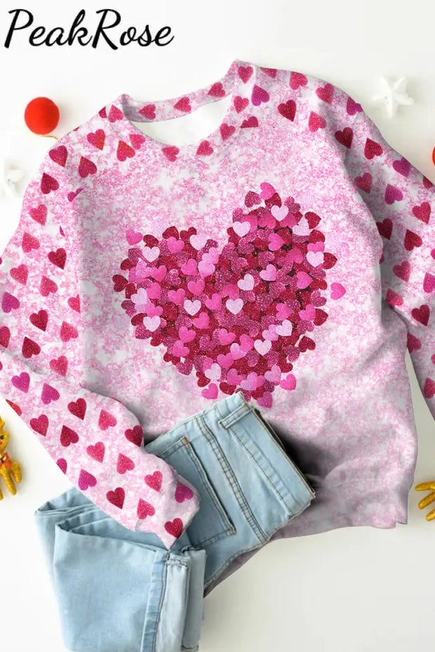 Valentine’s Day Pink Glitter Heart Sweatshirt