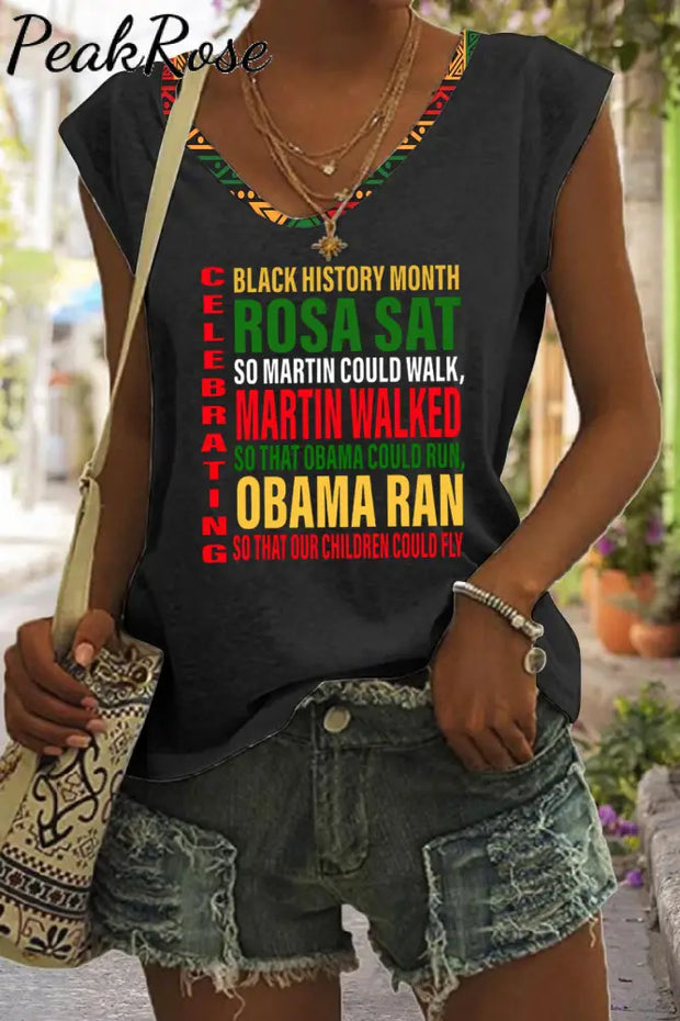 Vintage Black History Month African American Inspiring Printed Tank Top S / V-Neck