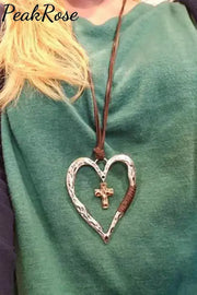 Vintage Cross Hollow Out Heart Pendant Necklace