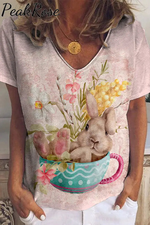 Vintage Easter Bunny Afternoon Tea V Neck T-Shirt T-Shirt