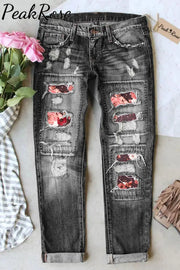 Vintage Fashion Rich Doughnut Flower Pattern Jeans