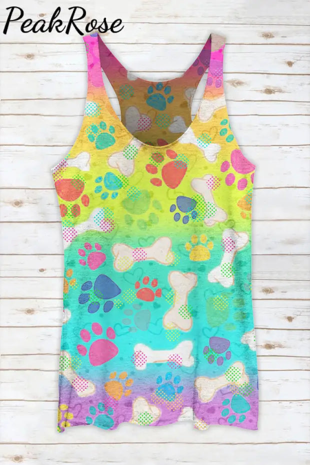 Vintage Fashion Tie Dye And Cute Dog Paws Racerback Tank Top