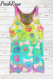 Vintage Fashion Tie Dye And Cute Dog Paws Racerback Tank Top S / Dye