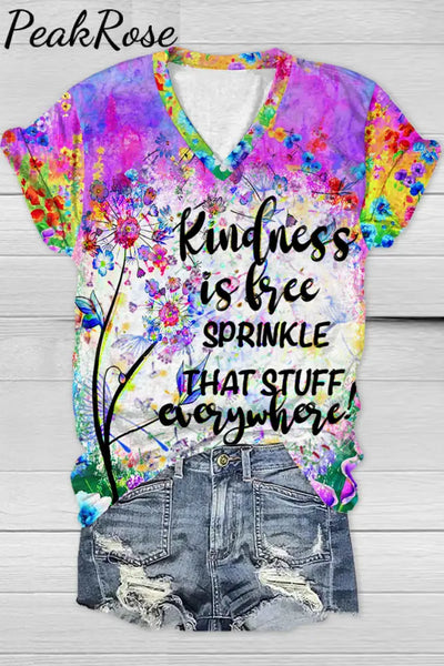 Vintage Flowers & Dandelion Kindness Is Free Sprinkle That Stuff Everywhere V Neck T-Shirt T-Shirt