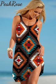 Vintage Geometry Ethnic Features Aztec Sleeveless Dress