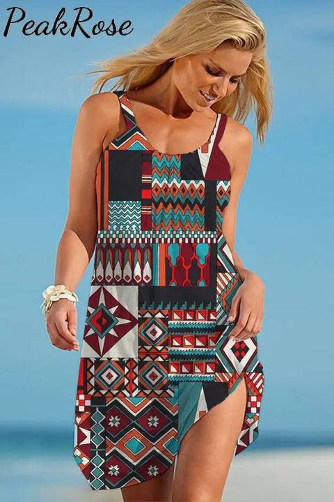 Vintage Geometry Ethnic Features Aztec Sleeveless Dress