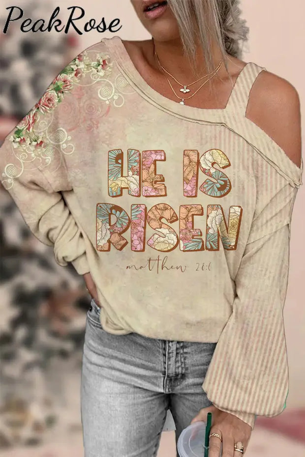 Vintage He Is Risen Floral Mother Printed Off-Shoulder Blouse