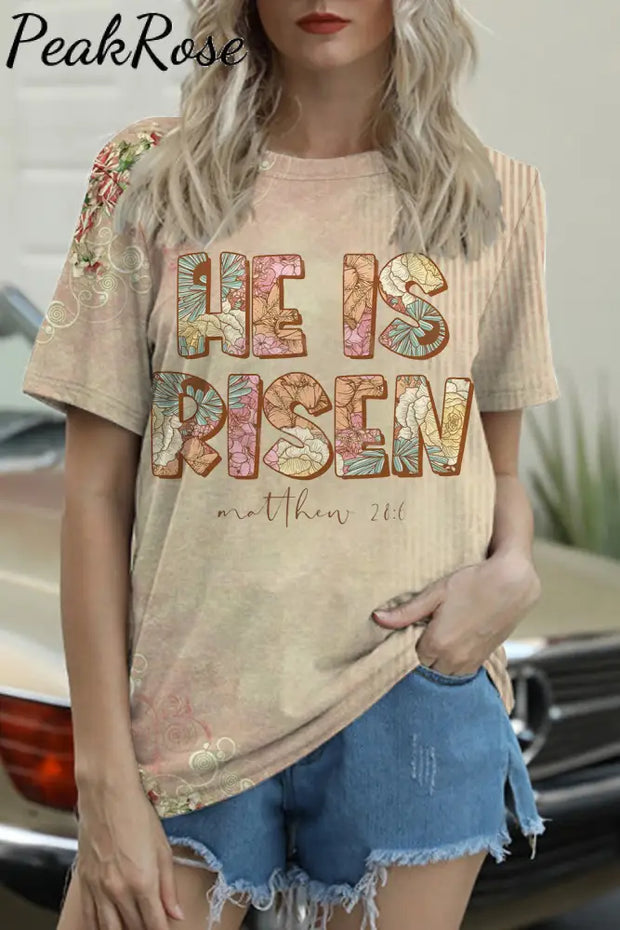 Vintage He Is Risen Floral Mother Round Neck T-Shirt T-Shirt