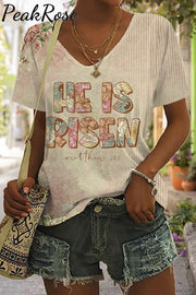 Vintage He Is Risen Floral Mother V Neck T-Shirt T-Shirt