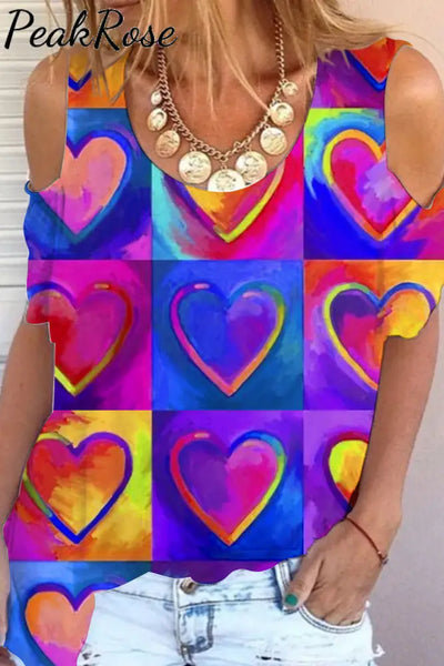 Vintage Love Abstract Painting Oil Cold Shoulder T-Shirt S / Purple T-Shirt