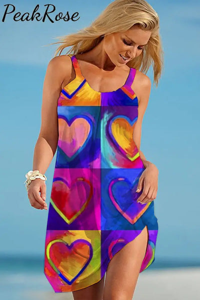 Vintage Love Abstract Painting Oil Sleeveless Dress S / Purple