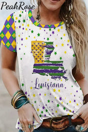 Vintage Mardi Gras Louisiana Fleur De Lis Plaid Print T-Shirt T-Shirt