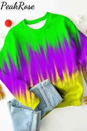 Vintage Mardi Gras Purple Green And Gold Tie Dye Print Sweatshirt