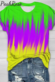 Vintage Mardi Gras Purple Green And Gold Tie Dye Print V Neck T-Shirt T-Shirt