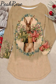 Vintage Oil Painting Bouquet Of Rabbits Tunic