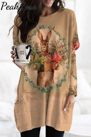 Vintage Oil Painting Bouquet Of Rabbits Tunic With Pockets