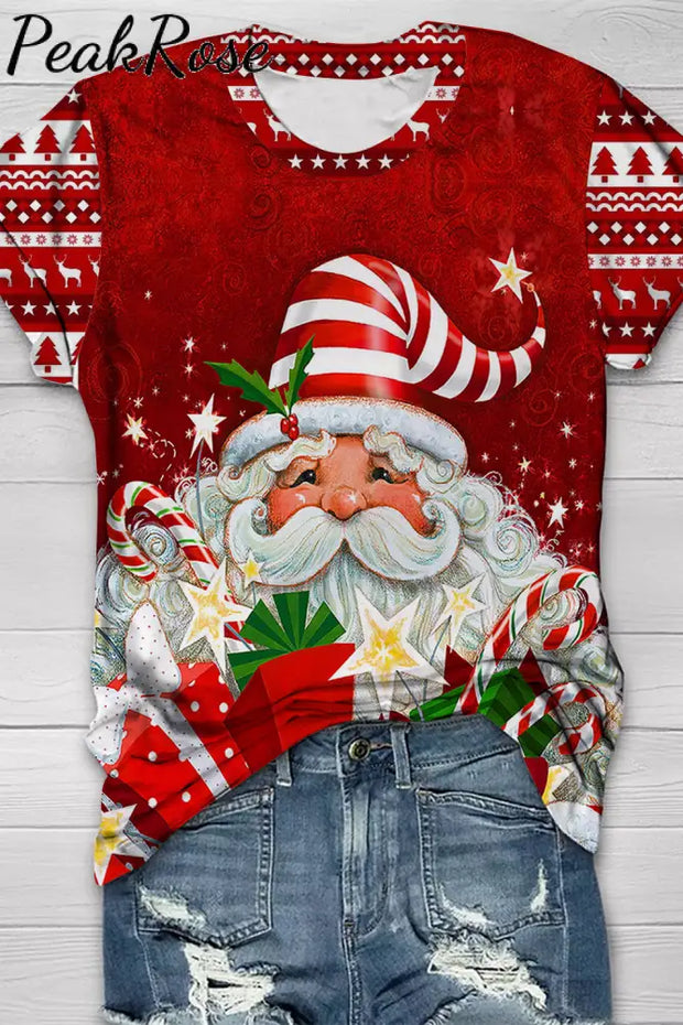 Vintage Oil Painting Santa Claus Pattern T-Shirt