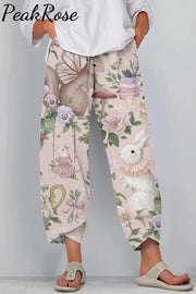 Vintage Painting Easter Bunny In The Pink Spring Garden Casual Pants Casual Pant