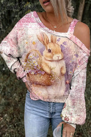 Vintage Painting Poster Easter Bunny Off-Shoulder Blouse