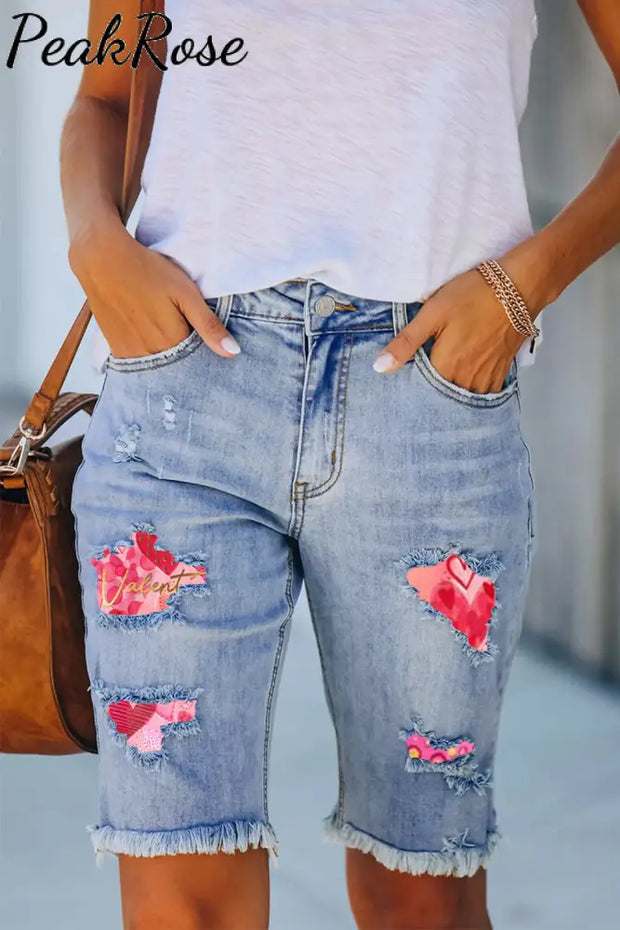 Vintage Pink Love Bermuda Denim Shorts