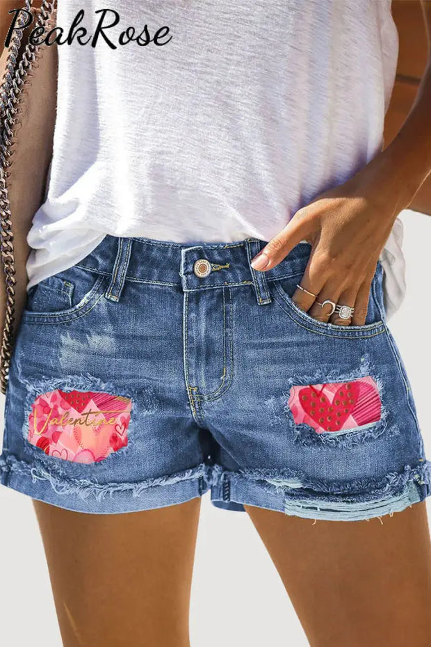 Vintage Pink Love Denim Shorts