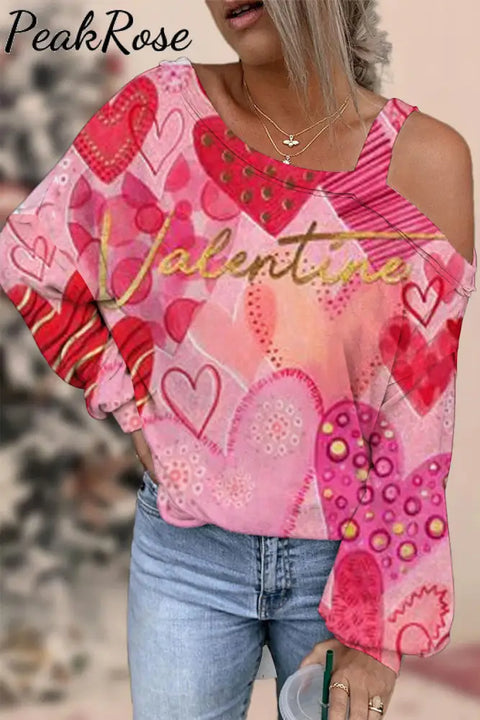 Vintage Pink Love Off-Shoulder Blouse