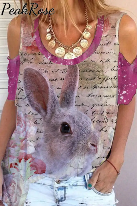 Vintage Poster & Easter Bunny Cold Shoulder T-Shirt T-Shirt