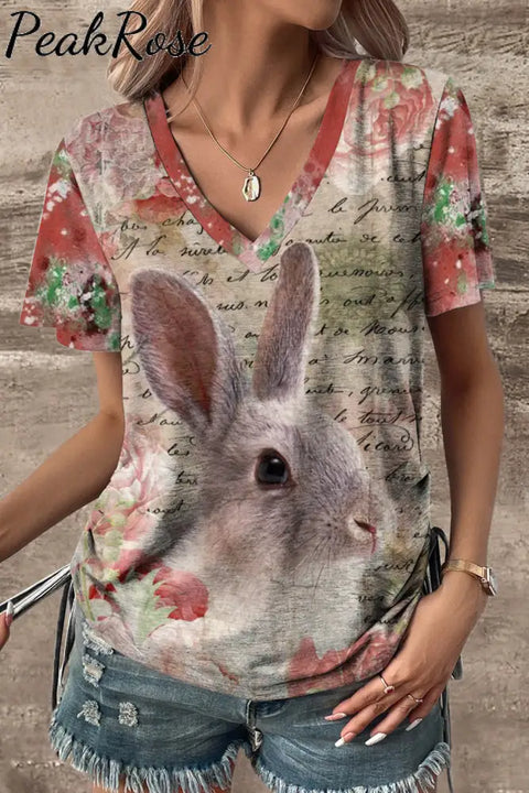 Vintage Poster & Easter Bunny V-Neck T-Shirt