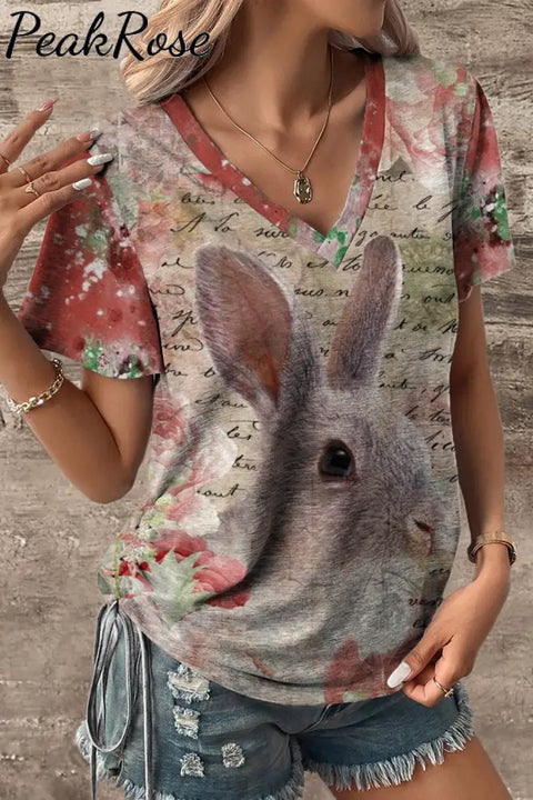 Vintage Poster & Easter Bunny V-Neck T-Shirt