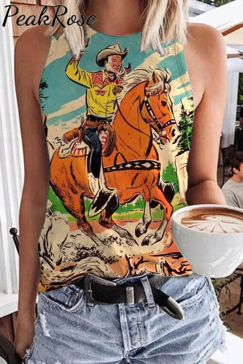 Vintage Rodeo Western Style Print Tank Top