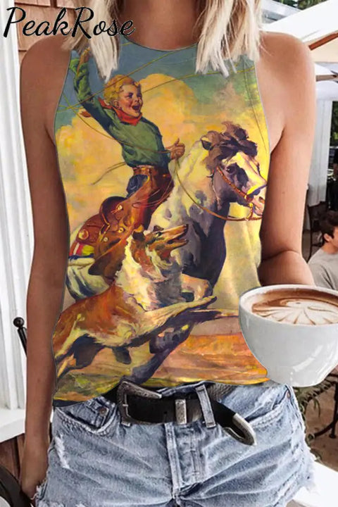 Vintage Rodeo Western Style Print Tank Top