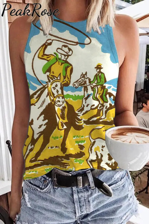 Vintage Rodeo Western Style Print Tank Top