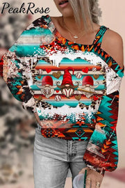 Vintage Western Aztec Baseball Gnome Off Shoulder Blouse