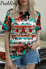 Vintage Western Aztec Baseball Gnome Round Neck Short Sleeve T-Shirt