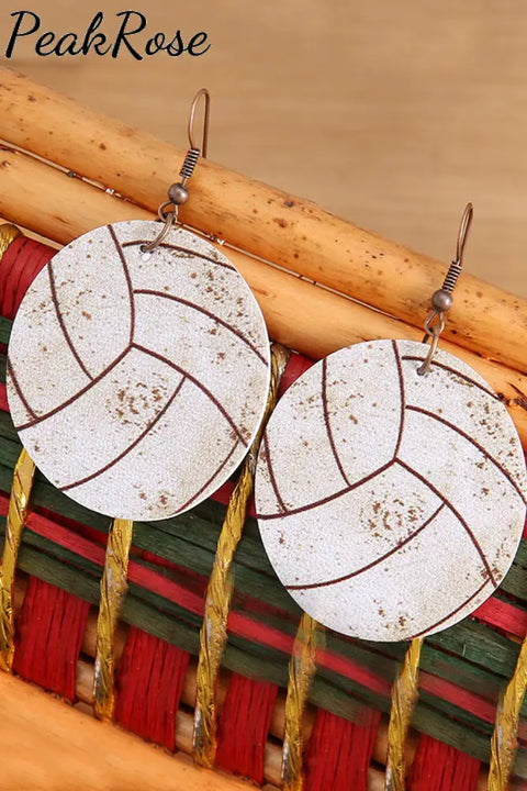 Volleyball Wooden Earrings One-Size / White