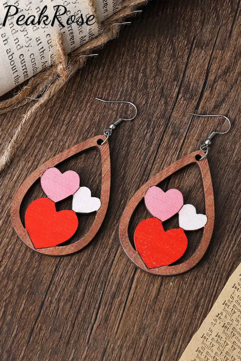 Water Drop Heart Wooden Earrings