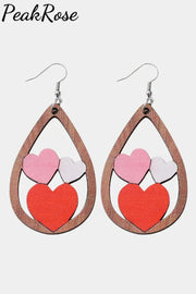 Water Drop Heart Wooden Earrings