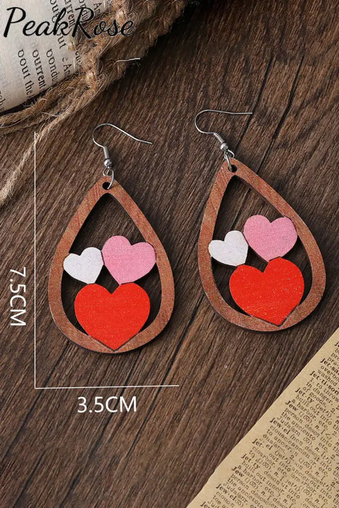 Water Drop Heart Wooden Earrings