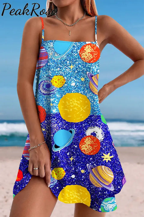 Water & Sky One Color Metaverse Wonderful Galaxy Planet Travel Cami Dress