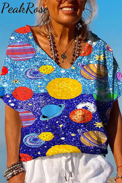 Water & Sky One Color Metaverse Wonderful Galaxy Planet Travel Dolman Sleeves Tee