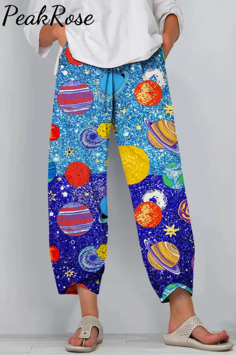 Water & Sky One Color Metaverse Wonderful Galaxy Planet Travel Printed Casual Pants Casual Pant