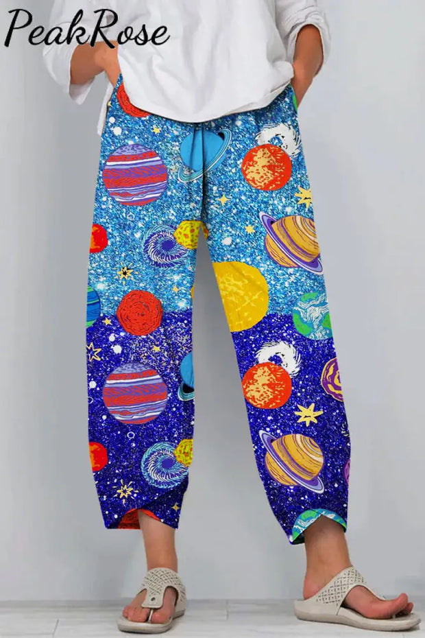 Water & Sky One Color Metaverse Wonderful Galaxy Planet Travel Printed Casual Pants S Casual Pant