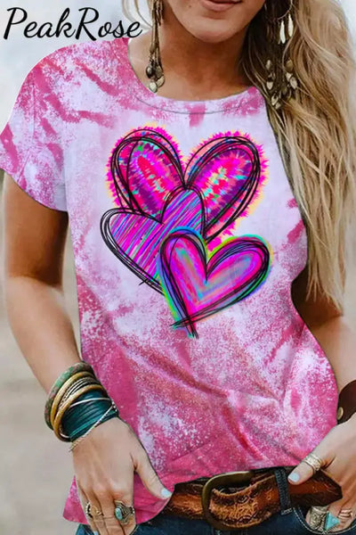 Watercolor Heart Tie Dye Bleached T-Shirt T-Shirt