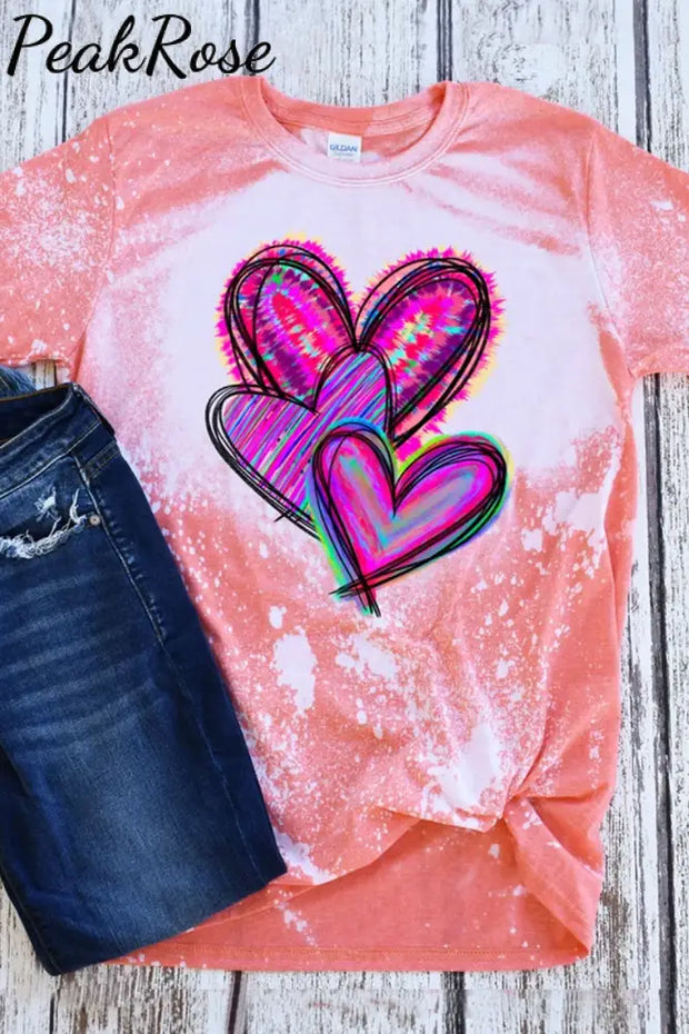 Watercolor Heart Tie Dye Bleached T-Shirt Flesh Pink / S T-Shirt