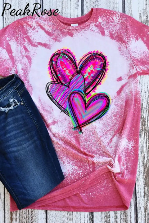 Watercolor Heart Tie Dye Bleached T-Shirt Pink / S T-Shirt