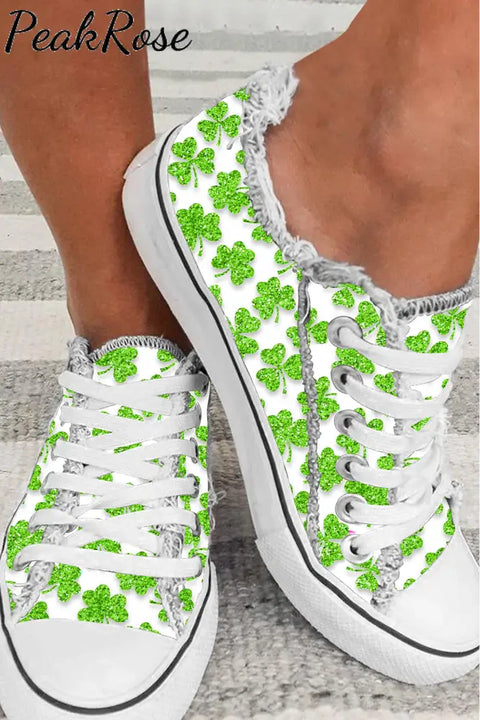 Watercolor Lucky Shamrock Plaid Lace Up Canvas Shoes Sneakers