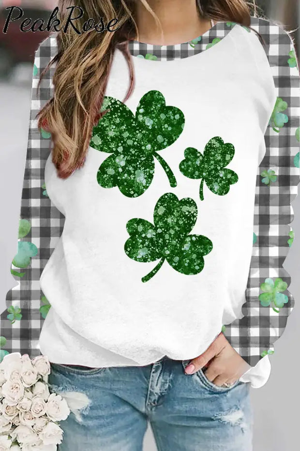 Watercolor Lucky Shamrock Plaid Sweatshirt