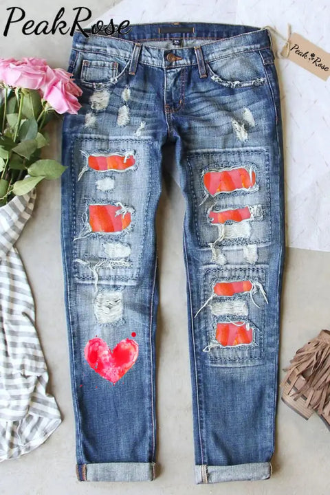 Watercolor Splatter Heart-Shaped Denim Jeans