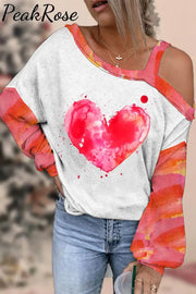 Watercolor Splatter Heart-Shaped Off-Shoulder Blouse